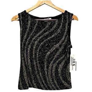 Vintage Black & Gold Glitter Sparkle Sleeveless Top Medium J.B.S. LTD Glam